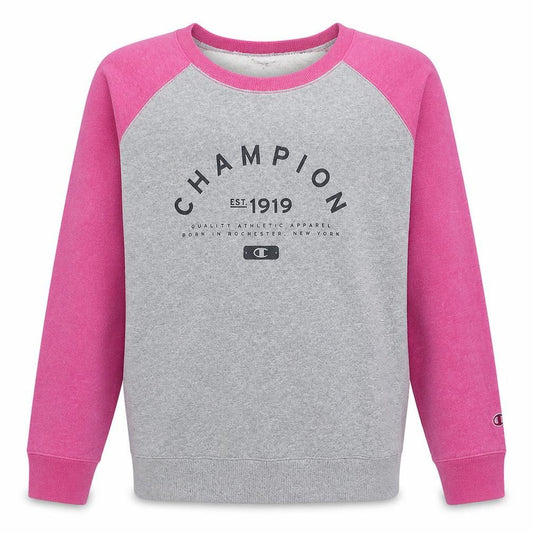 Front view of Champion unisex grey pink 2xl pullover crew neck sweatshirt