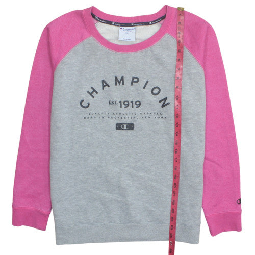 Champion Unisex Grey Pink 2XL Pullover Crew Neck Sweatshirt