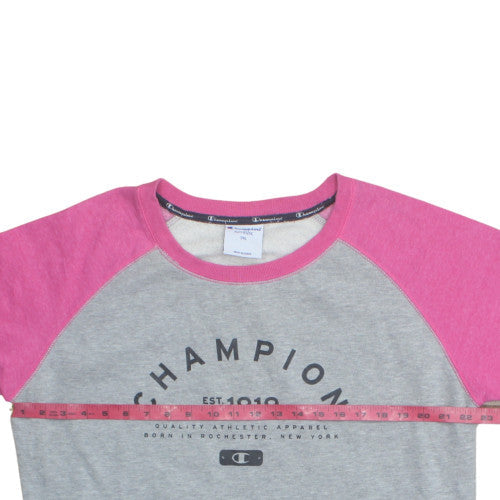 Champion Unisex Grey Pink 2XL Pullover Crew Neck Sweatshirt