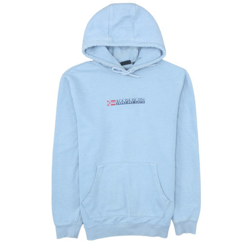 Napapijri Men's Blue Pullover Hoodie Size M Logo Cotton Fleece