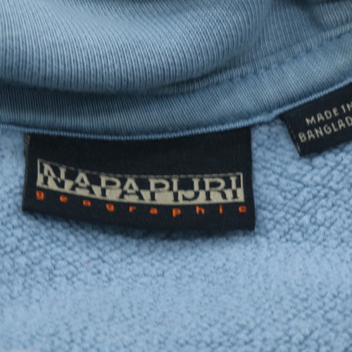 Napapijri Men's Blue Pullover Hoodie Size M Logo Cotton Fleece