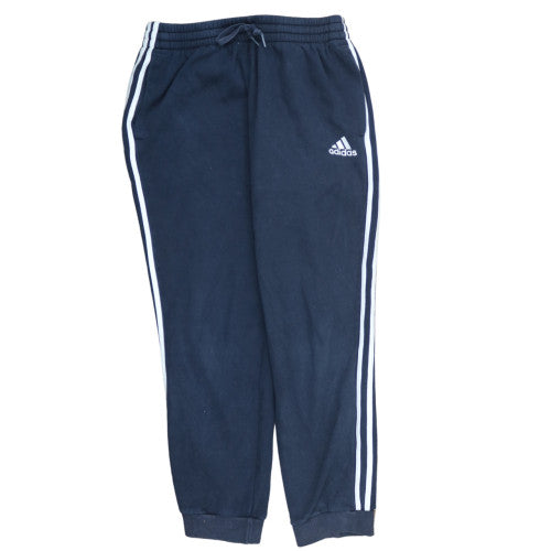 Adidas Mens Blue Large Fleece Joggers with Logo and Drawstring Waist