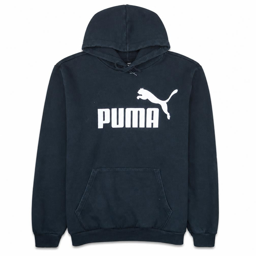 Front view of Puma Men’s Black XL Pullover Hoodie with Logo Graphic Fleece