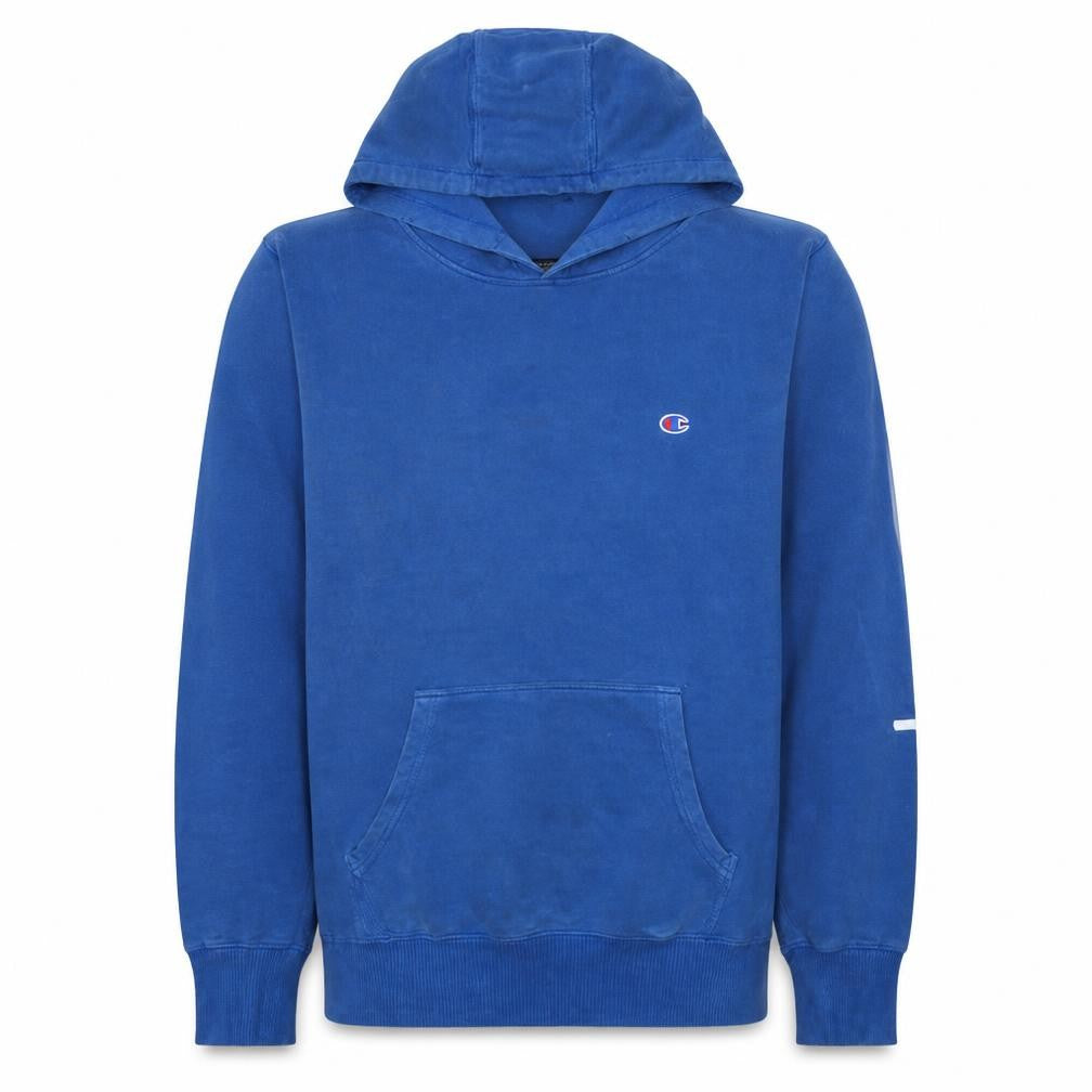 Front view of Champion Men’s Blue Pullover Hoodie L Logo Fleece Sweatshirt