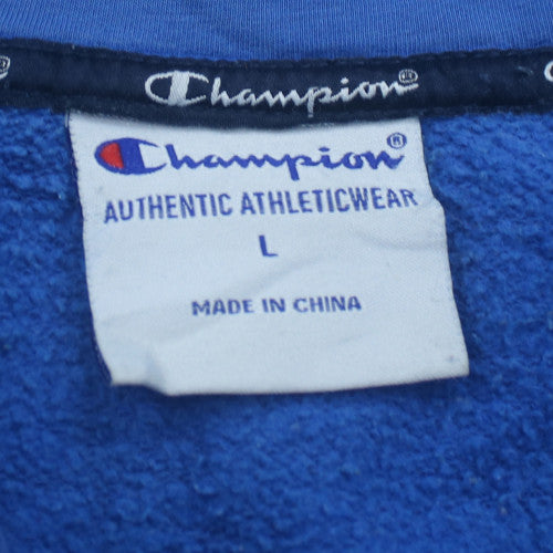 Champion Men’s Blue Pullover Hoodie L Logo Fleece Sweatshirt