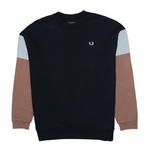 Fred Perry Men's Black Colourblock Crew Neck Sweatshirt L