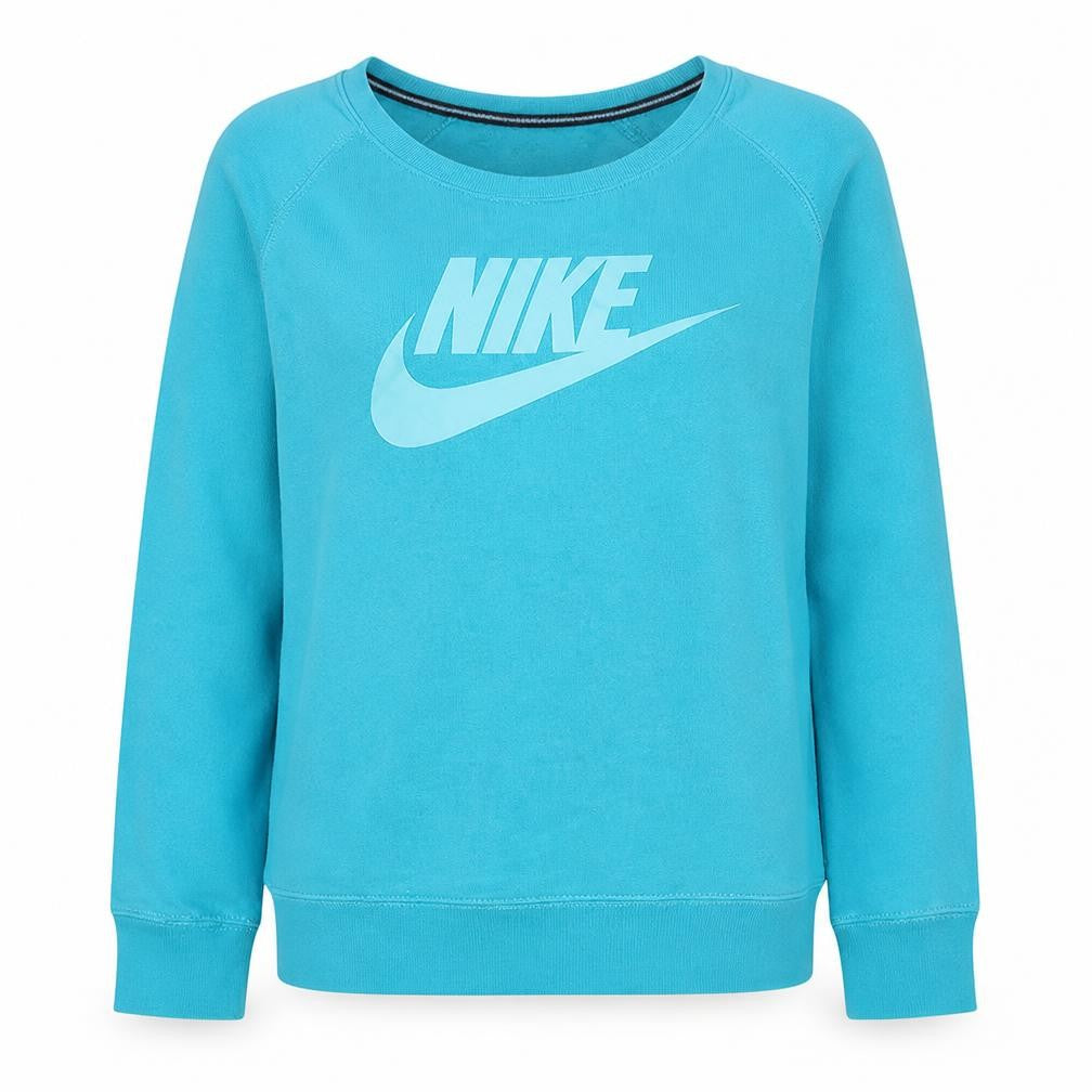 Front view of Nike Women's Blue Crew Neck Pullover Sweatshirt, size M