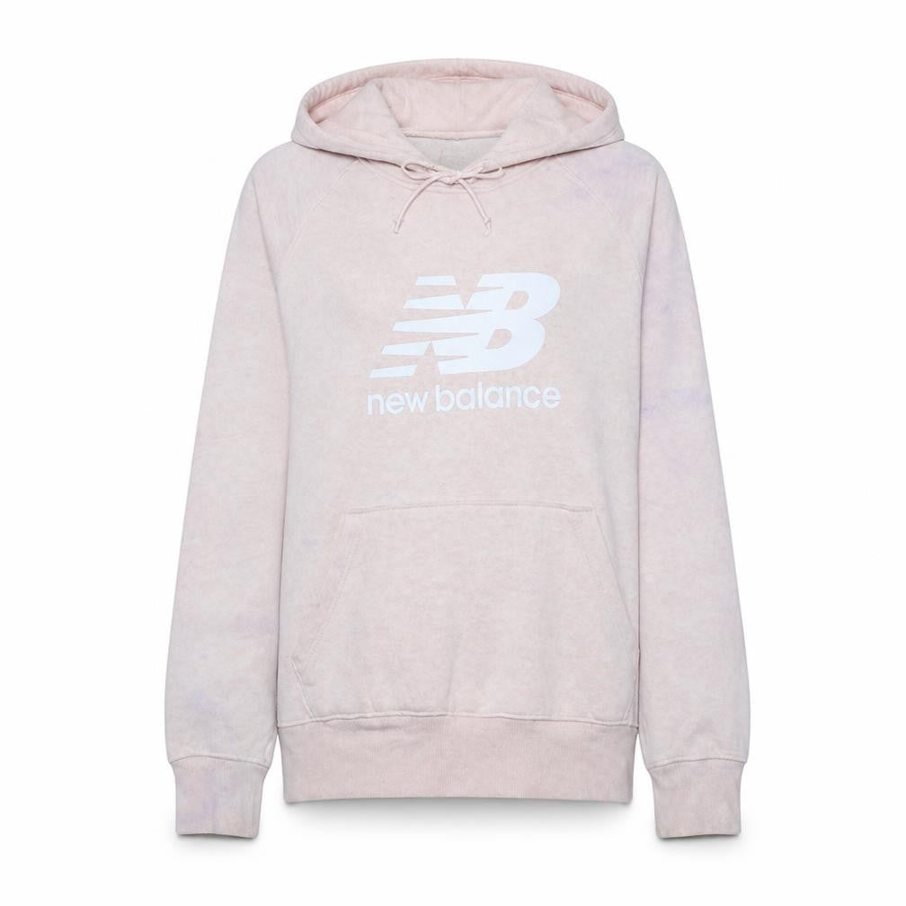 Front view of New Balance women’s pink pullover hoodie, size UK 12, cotton blend