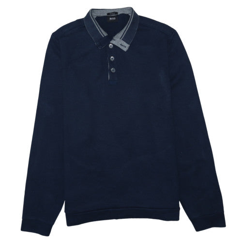 Hugo Boss Men’s Blue Collared Henley Sweatshirt XL Regular Fit