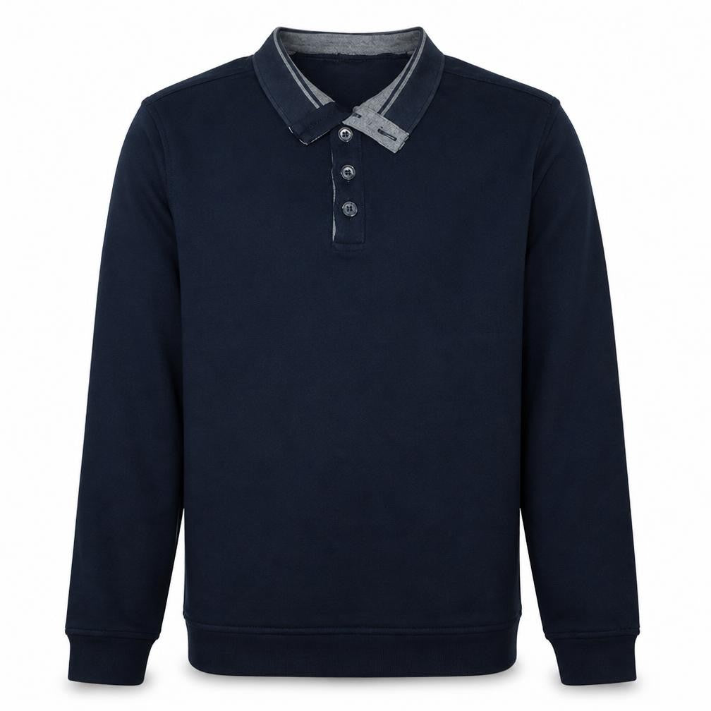 Front view of Hugo Boss Men’s Blue Collared Henley Sweatshirt XL Regular Fit