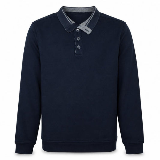 Front view of Hugo Boss Men’s Blue Collared Henley Sweatshirt XL Regular Fit