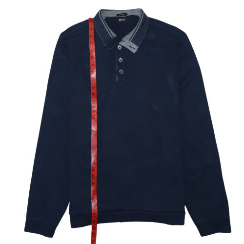 Hugo Boss Men’s Blue Collared Henley Sweatshirt XL Regular Fit