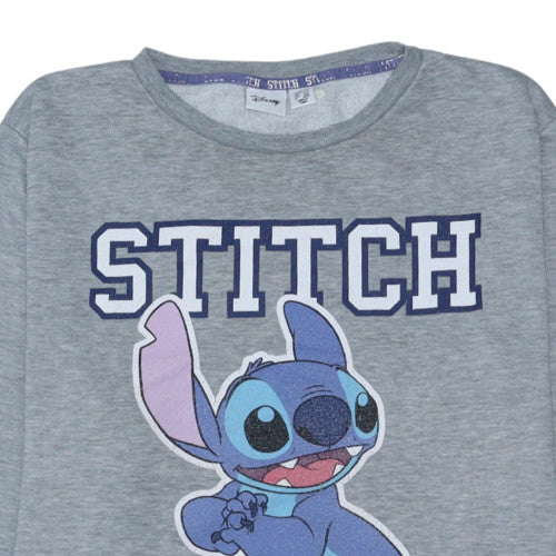 Disney Womens Grey Stitch Sweatshirt L 14/16 Crew Neck Pullover