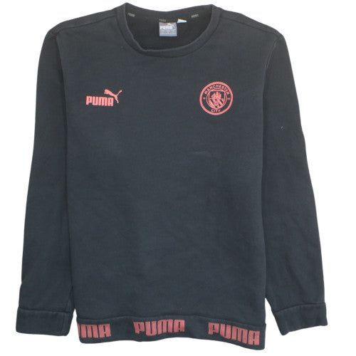 Puma Men's Black Manchester City Crew Neck Sweatshirt L Graphic Logo