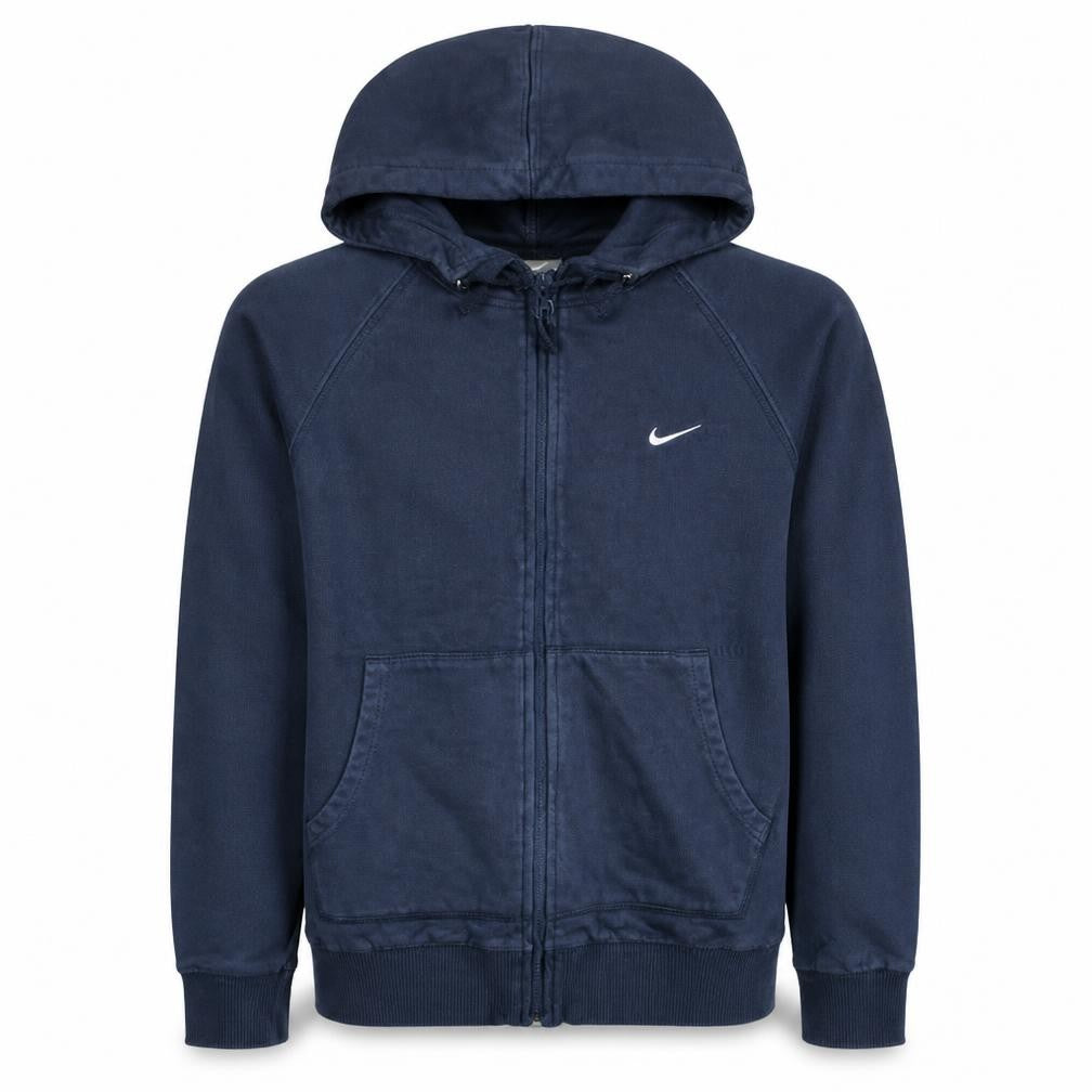 Front view of Nike Men's Navy Blue Full Zip Hoodie Small Cotton Blend