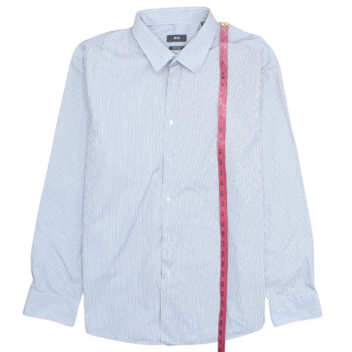 BOSS Men's Blue Striped Regular Fit Long Sleeve Button-Up Shirt 16