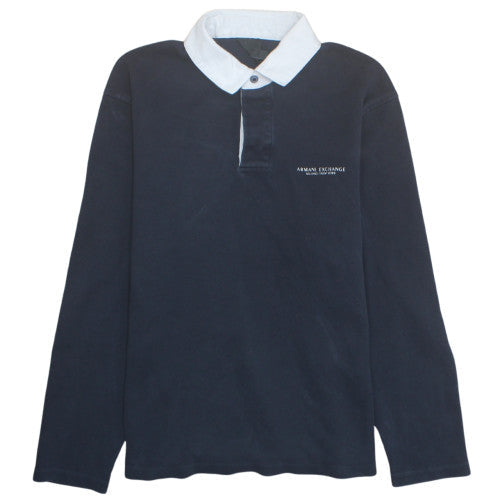 Armani Exchange Men's Blue Long Sleeve Cotton Polo Shirt Size M