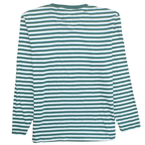 Tommy Jeans Men's Green White Striped Long Sleeve Cotton T-Shirt XL
