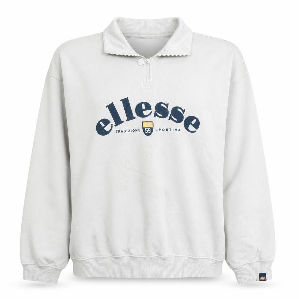 Front view of Ellesse women’s beige 1/4 zip pullover sweatshirt uk m