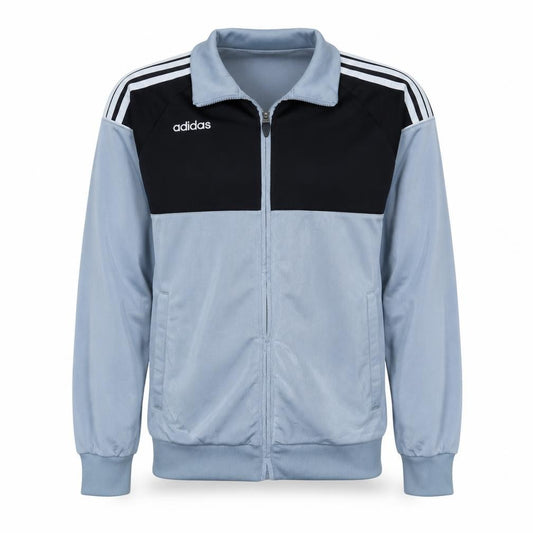 Front view of adidas boys’ blue full zip sports sweatshirt, size 164, regular fit