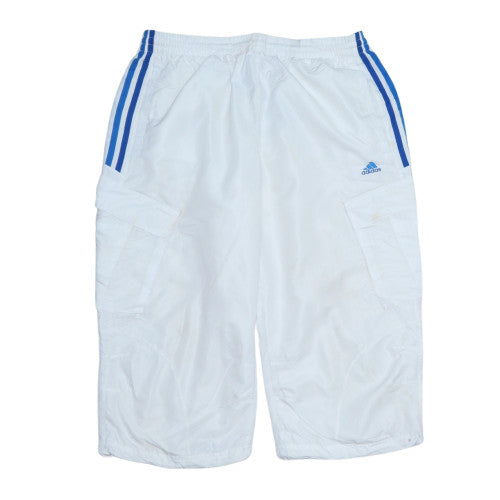 Adidas Men's White ClimaProof M Cropped Track Pants with Blue Stripes