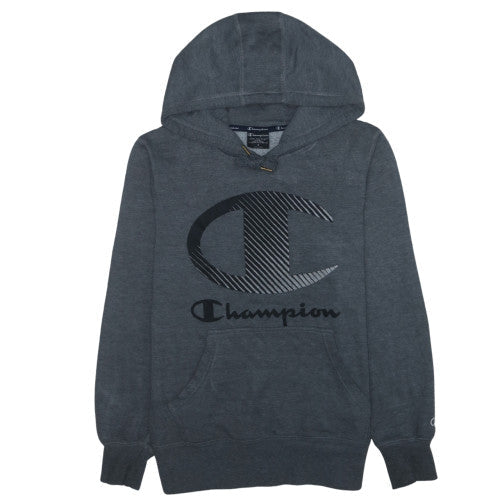 Champion Men's Grey Pullover Hoodie Small Graphic Logo Cotton Blend
