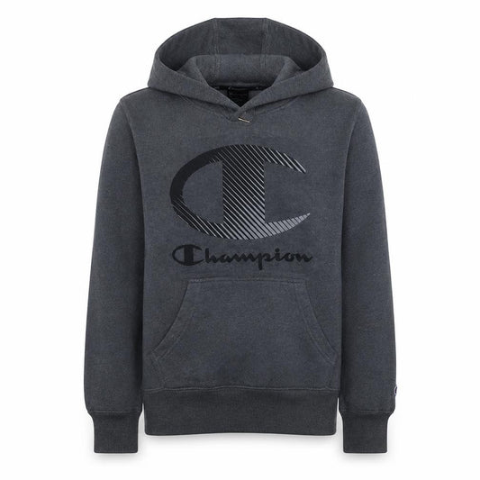Front view of Champion Men's Grey Pullover Hoodie Small Graphic Logo Cotton Blend