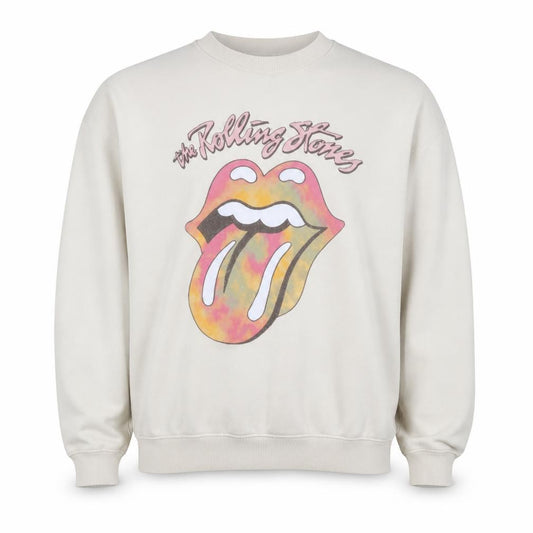 Front view of Rolling Stones women’s beige graphic print crew neck sweatshirt, size UK 20