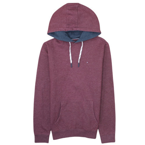Tommy Hilfiger Men Burgundy Hoodie S Pullover Fleece Cotton Blend