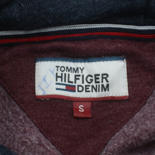 Tommy Hilfiger Men Burgundy Hoodie S Pullover Fleece Cotton Blend