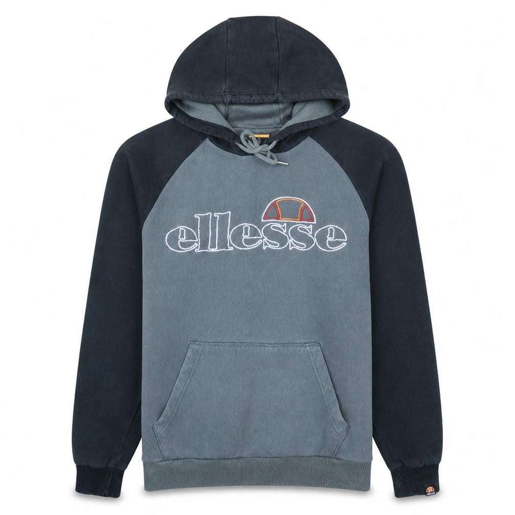 Front view of Ellesse men’s grey pullover hoodie m embroidered logo sportswear
