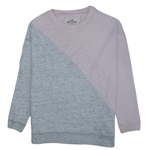 Hollister Women Pink Grey Colourblock Logo Sweatshirt M Regular Fit