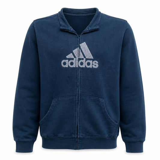 Front view of Adidas Men's Blue Full Zip Graphic Sweatshirt L Regular Fit