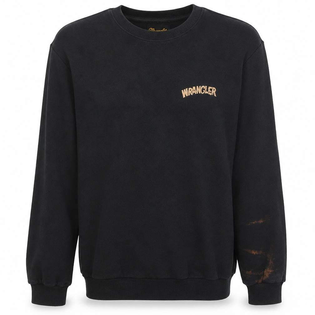 Front view of Wrangler Men's Black Small Graphic Retro Cotton Sweatshirt