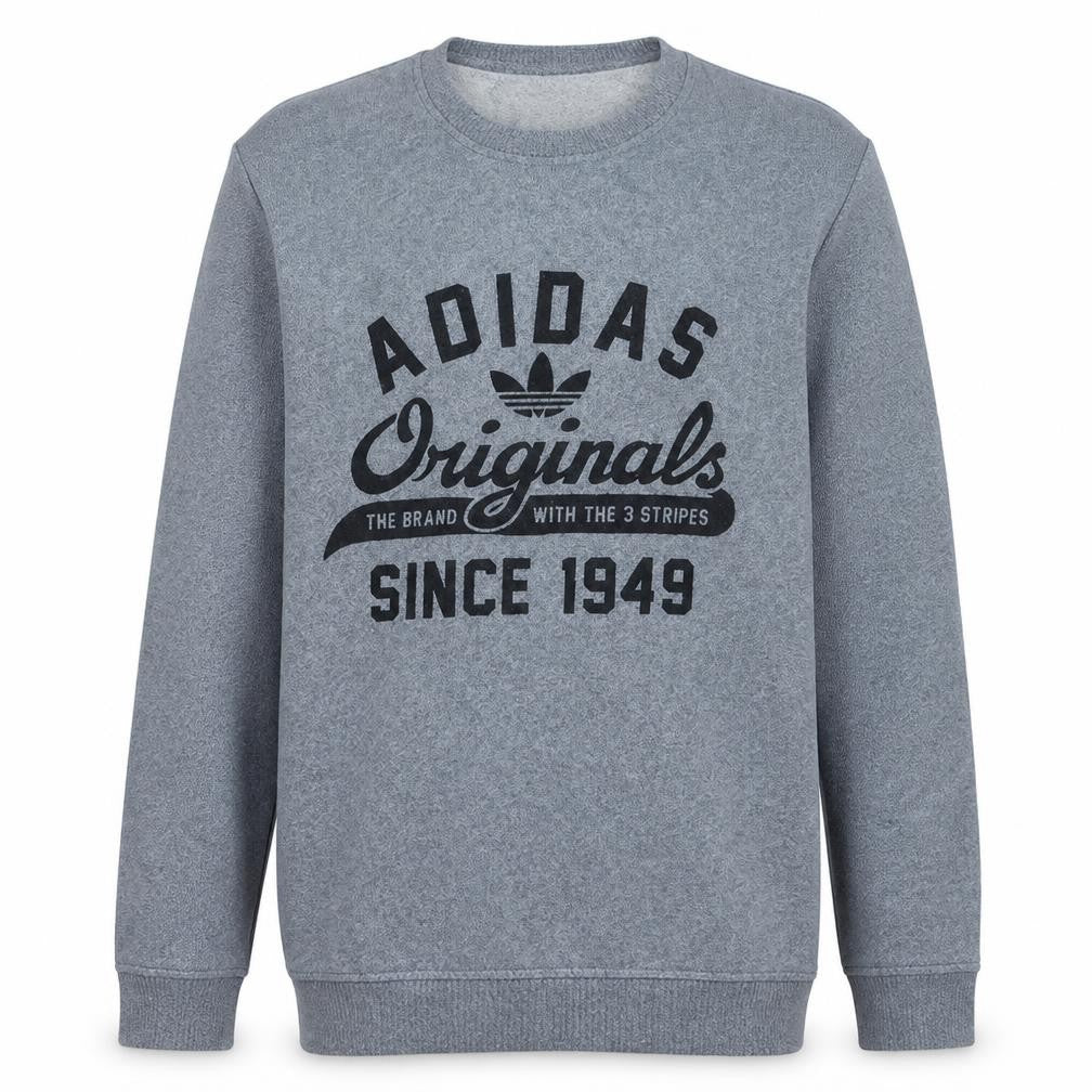 Front view of Adidas Originals Men’s Grey Pullover Sweatshirt, size S