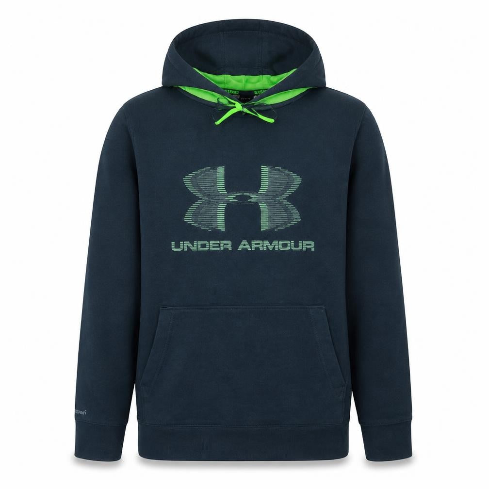 Front view of Under Armour Men's Blue Medium Pullover Hoodie with Logo