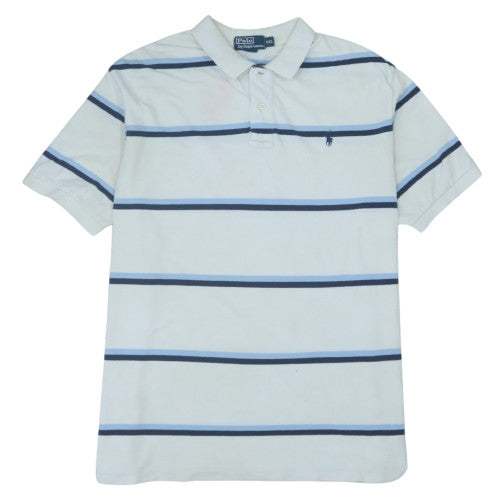 Polo Ralph Lauren Mens White Blue Striped Cotton Polo Shirt XXL