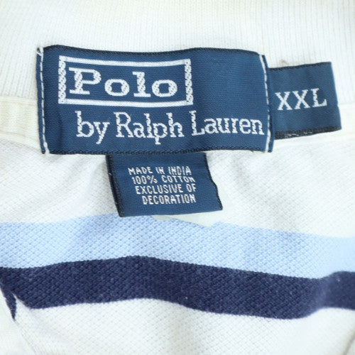 Polo Ralph Lauren Mens White Blue Striped Cotton Polo Shirt XXL