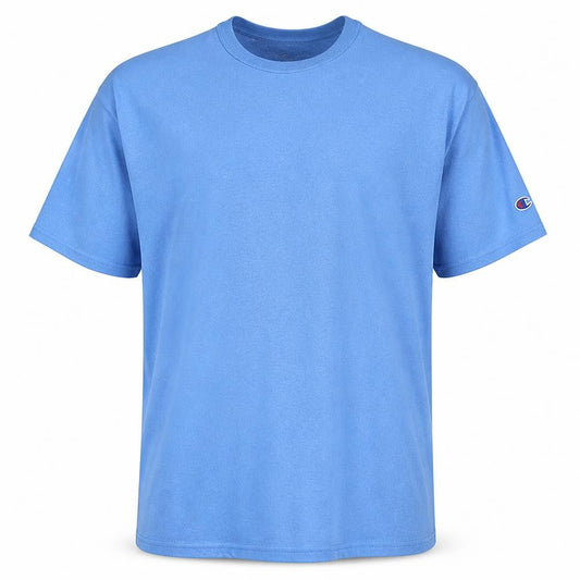 Front view of Champion Men's Blue 2XL Crew Neck Cotton T-Shirt