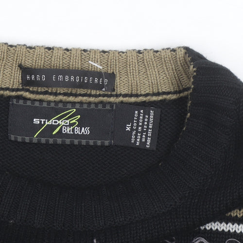 Bill Blass Men’s Black Hand Embroidered Cotton Jumper XL