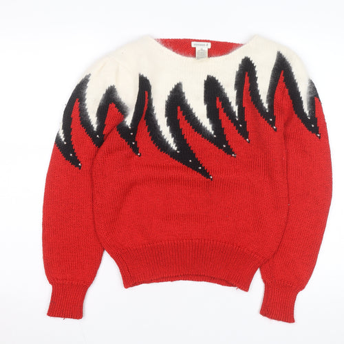 Susann D Women Red Angora Blend Retro Pullover Jumper Size M