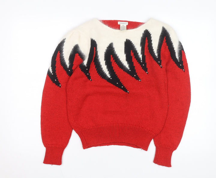 Susann D Women Red Angora Blend Retro Pullover Jumper Size M