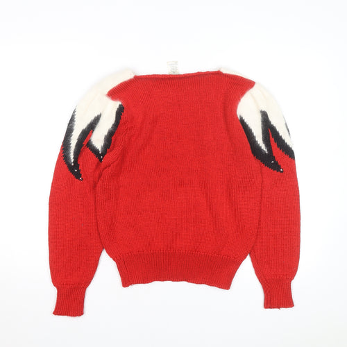 Susann D Women Red Angora Blend Retro Pullover Jumper Size M