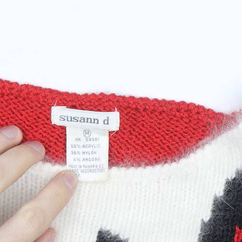 Susann D Women Red Angora Blend Retro Pullover Jumper Size M