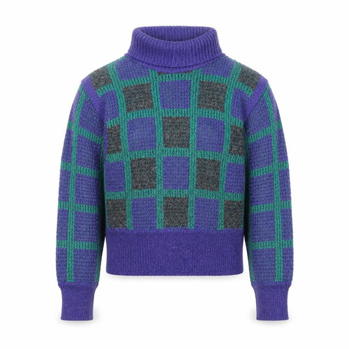 Umberto Vallati Men's Blue Check Mohair Wool Roll Neck Jumper L