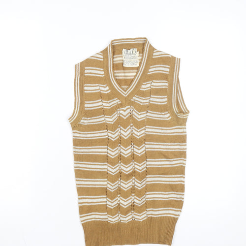 Trad Women's Beige Striped Wool Blend Sleeveless V-Neck Vest M