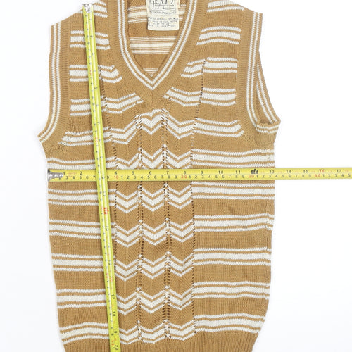 Trad Women's Beige Striped Wool Blend Sleeveless V-Neck Vest M
