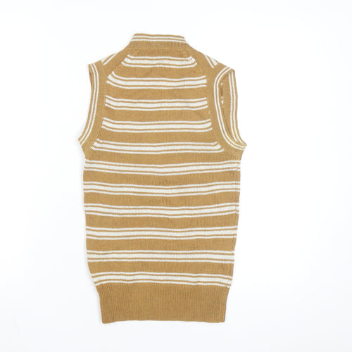 Trad Women's Beige Striped Wool Blend Sleeveless V-Neck Vest M