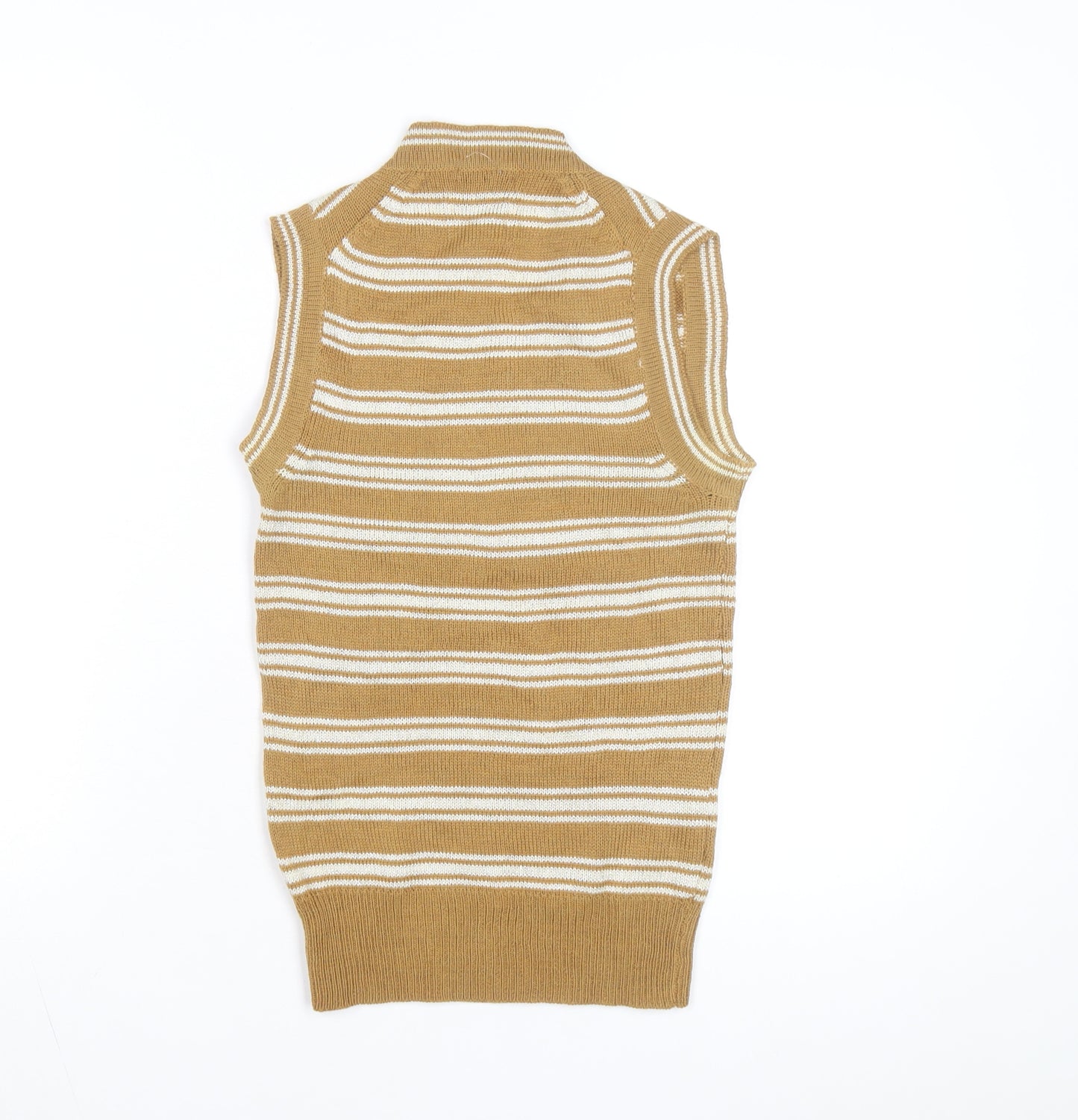 Trad Women's Beige Striped Wool Blend Sleeveless V-Neck Vest M