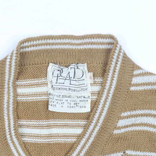 Trad Women's Beige Striped Wool Blend Sleeveless V-Neck Vest M